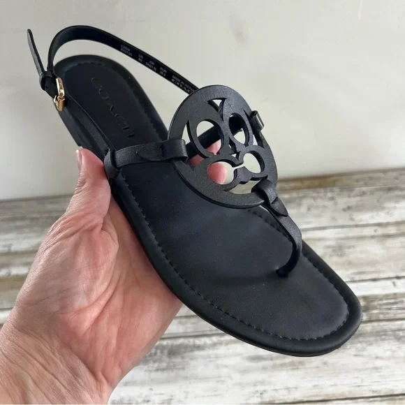 Coach Jaci Logo Leather Sandals - Picture 2 of 13